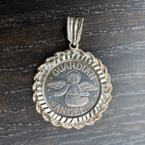 Vintage My Own Guardian Angel 999 Pure Silver Coin in 925 Sterling Pendant - Picture 1 of 9